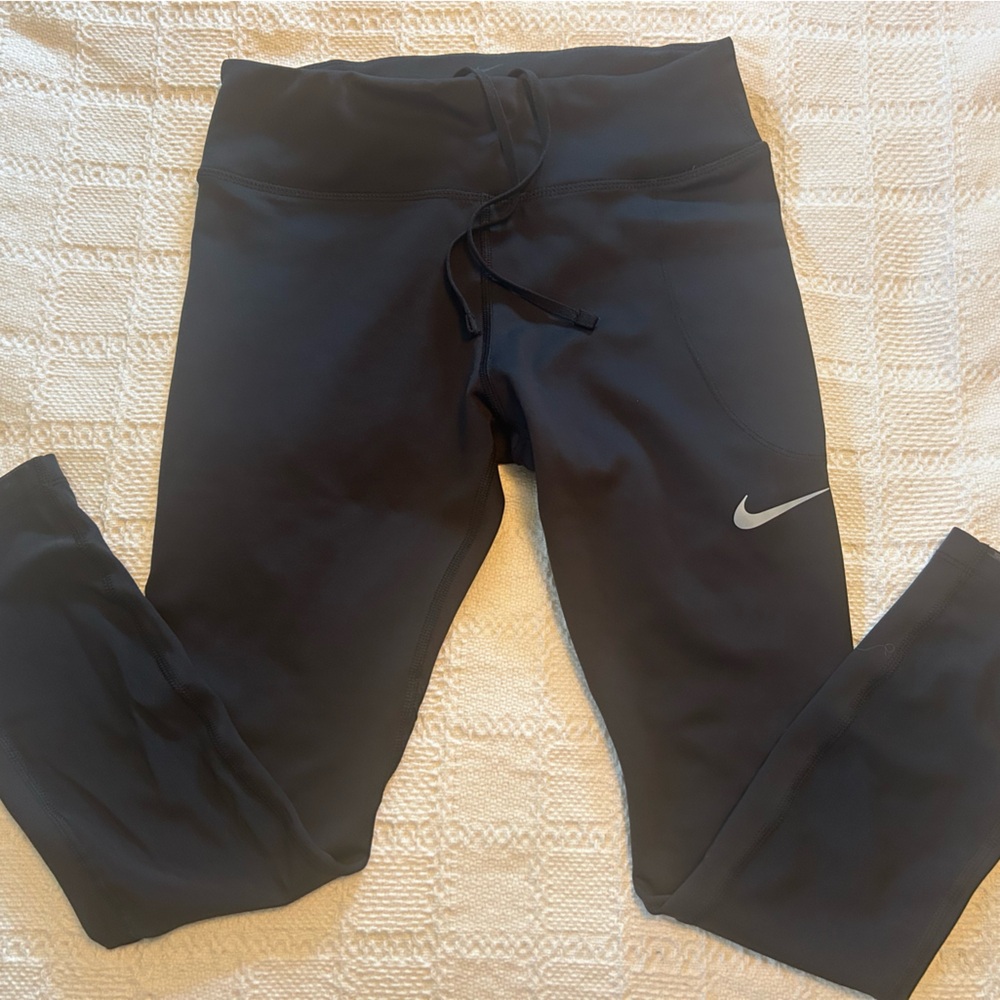Nike Black Performance Leggings with Silver Swoosh Size S